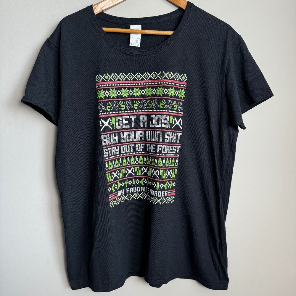 MFM Get a Job Holiday T-Shirt Women's Black Short Sleeve 2XL Christmas T-shirt